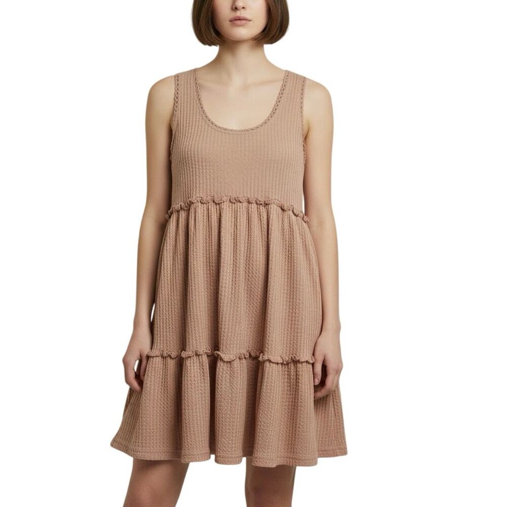 Umgee Ruffle Lace Tiered Thermal Mini Dress - L